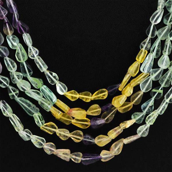 gemsmore:5 Strand Natural Multicolor Fluorite Necklace Untreated Beads