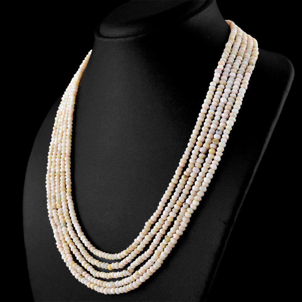 gemsmore:5 Strand Pink Australian Opal Necklace Natural Round Cut Beads