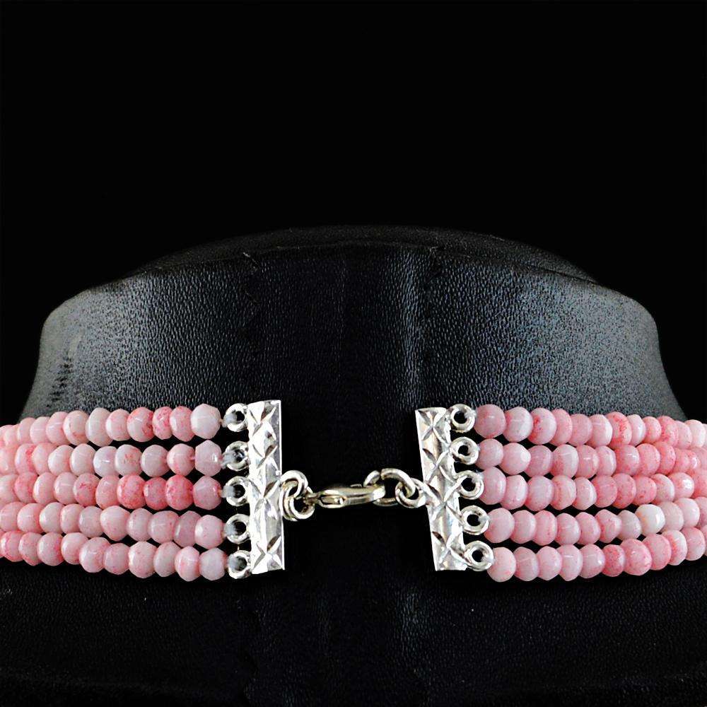 gemsmore:5 Strand Pink Rose Quartz Necklace Natural Faceted Round Shape Beads