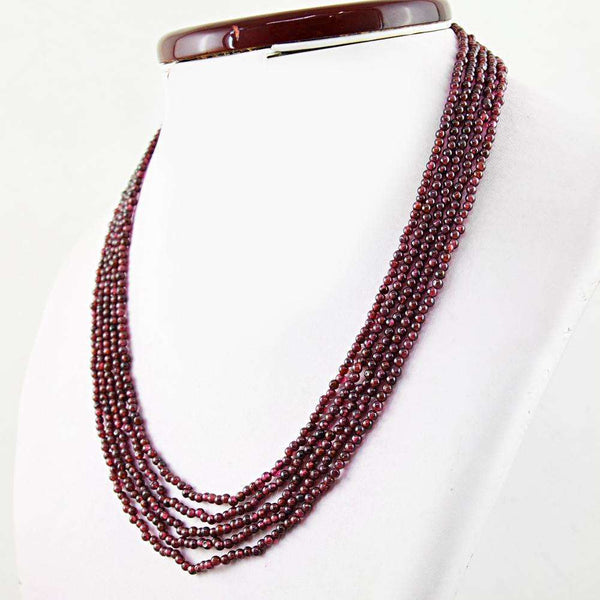 gemsmore:5 Strand Red Garnet Necklace Natural Round Shape Beads