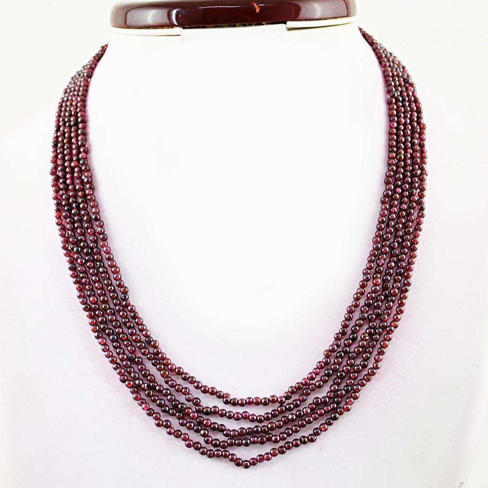 gemsmore:5 Strand Red Garnet Necklace Natural Round Shape Beads