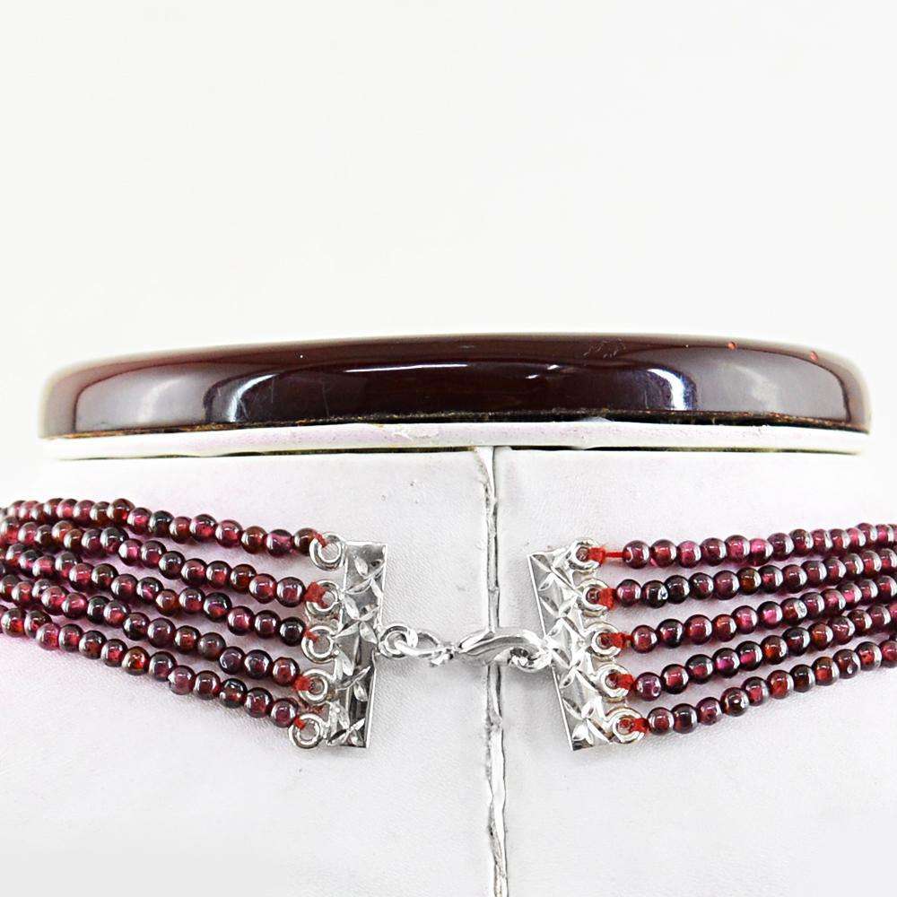 gemsmore:5 Strand Red Garnet Necklace Natural Round Shape Beads
