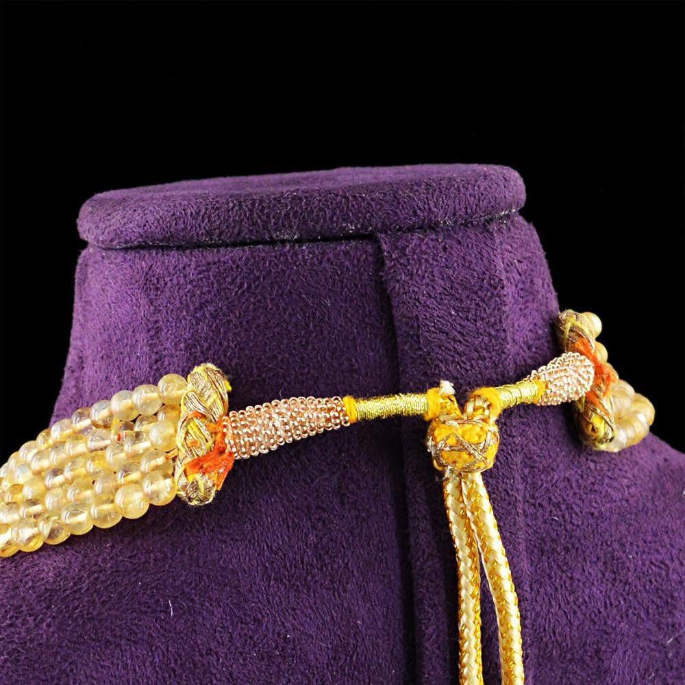 gemsmore:5 Strand Yellow Citrine Necklace Natural Round Shape Untreated Beads