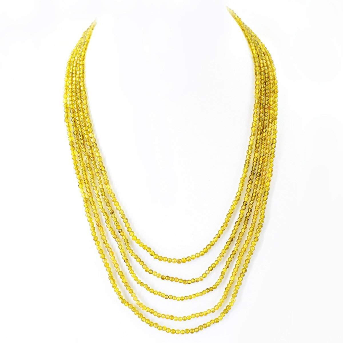 gemsmore:5 Strand Yellow Citrine Necklace Round Shape Beads