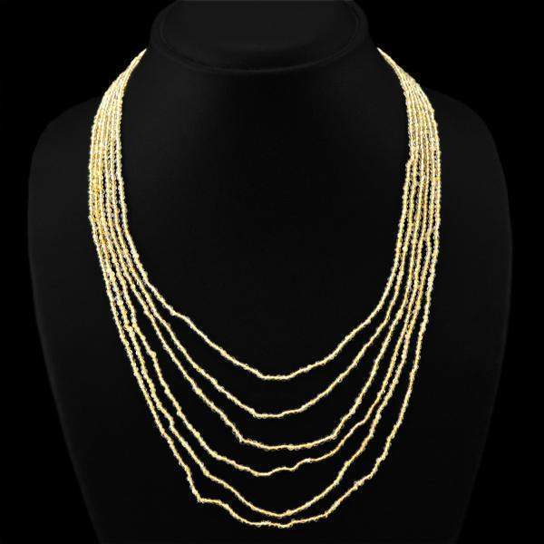 gemsmore:6 Strand Yellow Citrine Necklace Natural Round Shape Beads