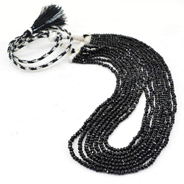 gemsmore:7 Line Black Spinel Necklace Natural Untreated Round Cut Beads