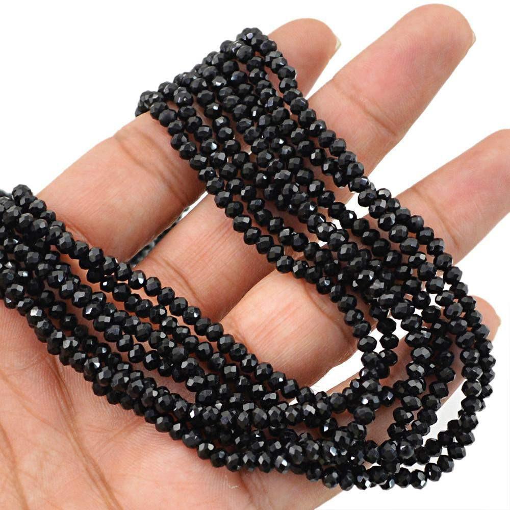 gemsmore:7 Line Black Spinel Necklace Natural Untreated Round Cut Beads