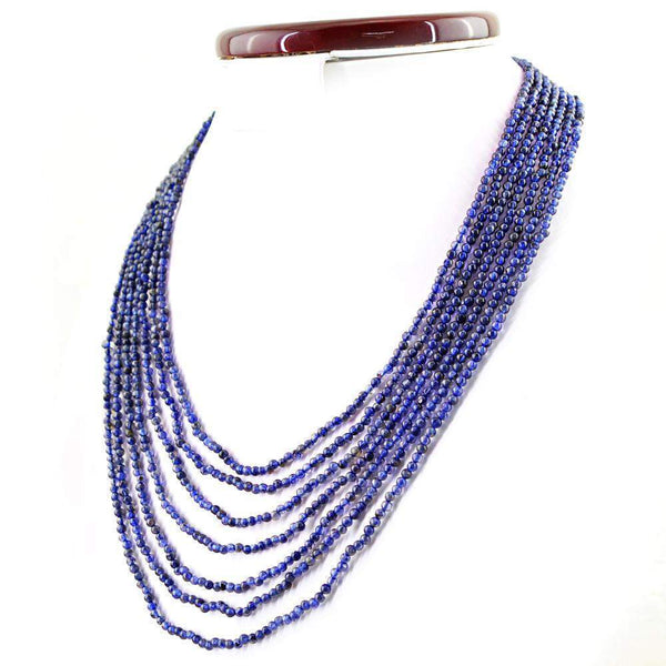gemsmore:7 Line Blue Tanzanite Necklace Natural Round Shape Untreated Beads