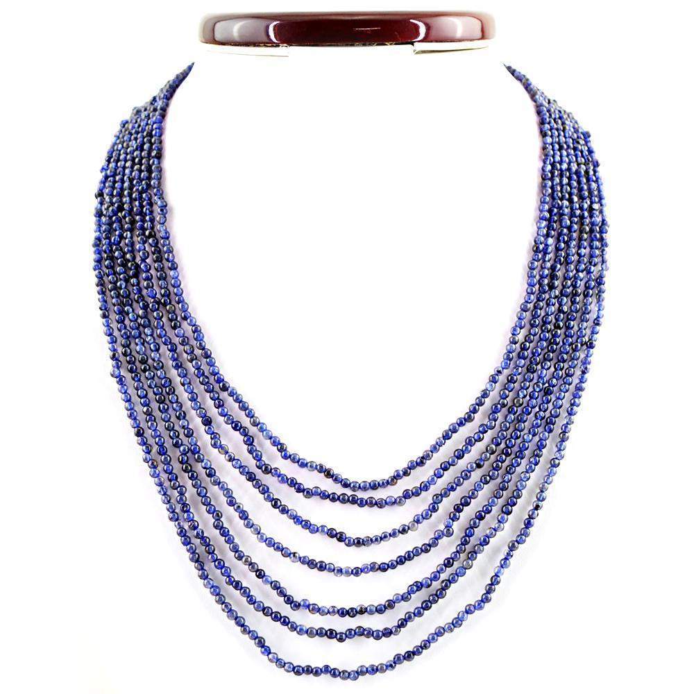gemsmore:7 Line Blue Tanzanite Necklace Natural Round Shape Untreated Beads