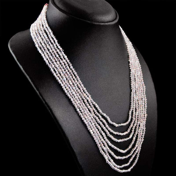 gemsmore:7 Line Pink Rose Quartz Necklace Natural Round Shape Beads