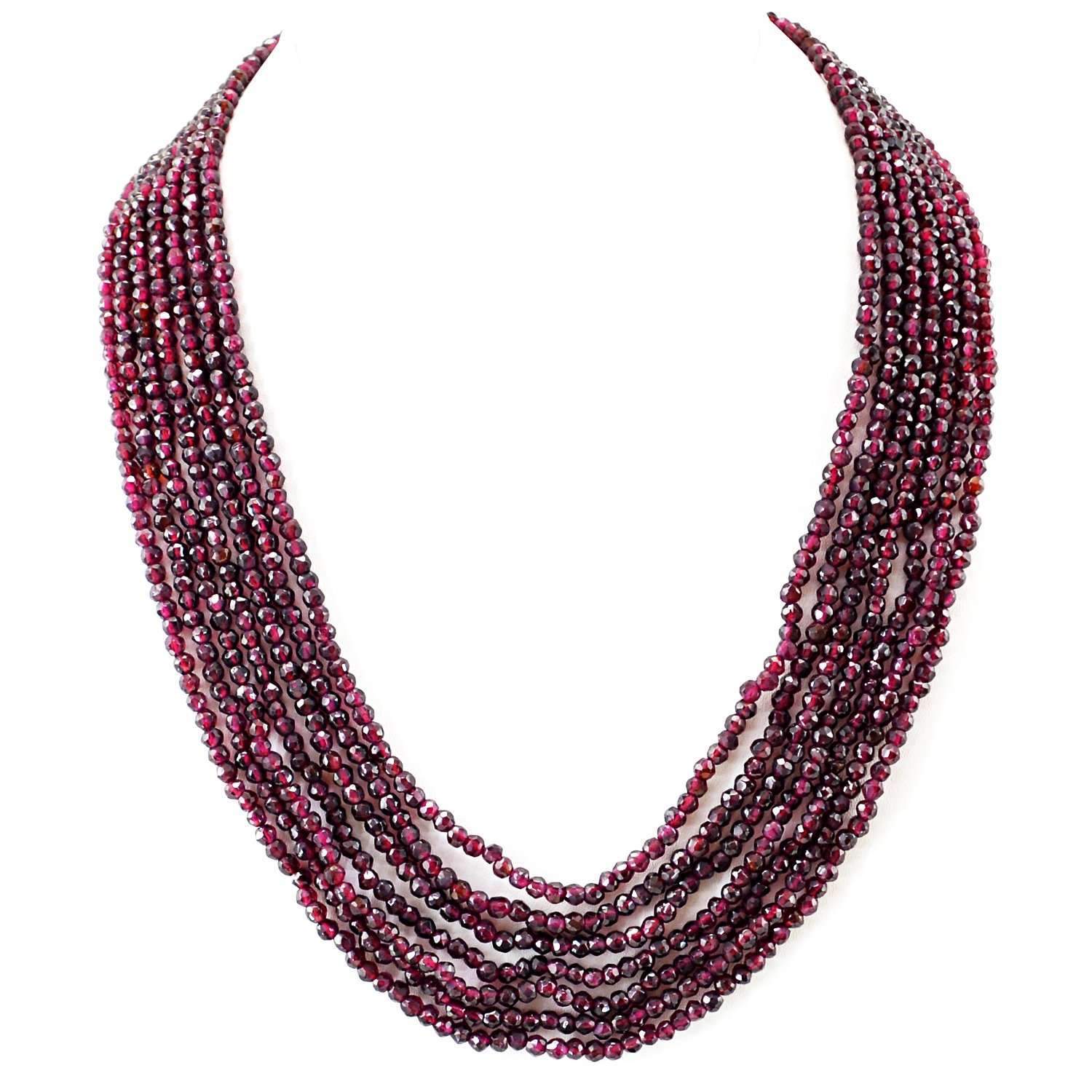 gemsmore:7 Line Red Garnet Necklace Natural Round Shape Faceted Beads