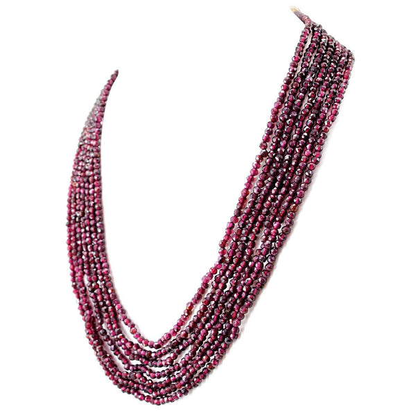 gemsmore:7 Line Red Garnet Necklace Natural Round Shape Faceted Beads