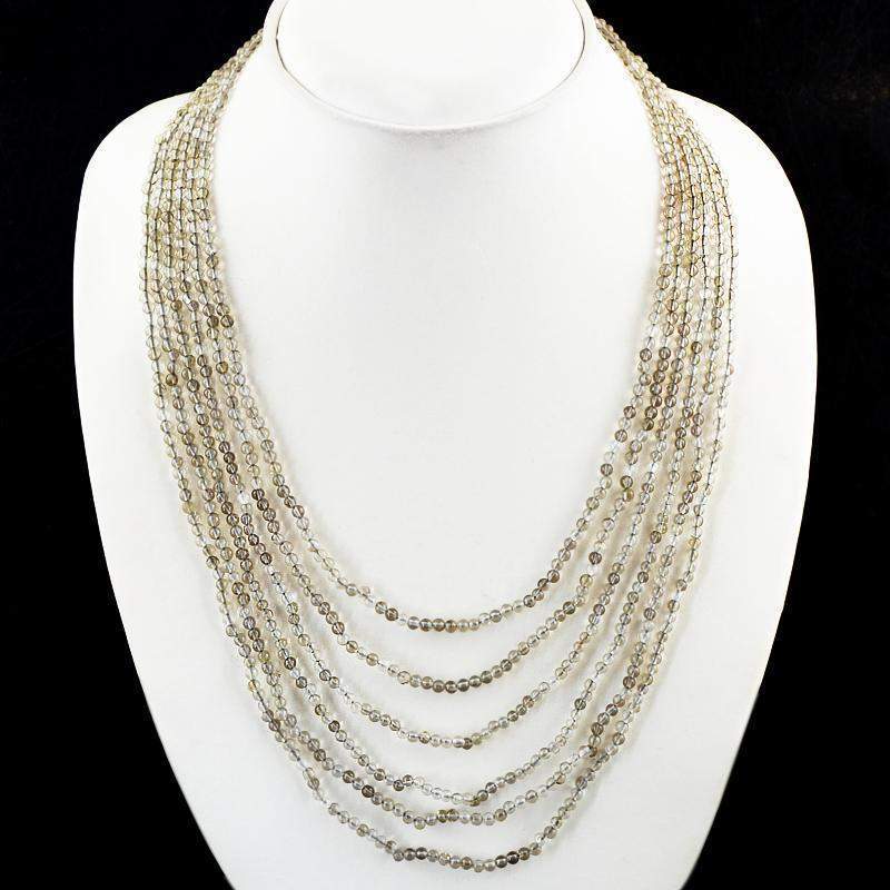 gemsmore:7 Strand Smoky Quartz Necklace Natural Untreated Round Shape Beads