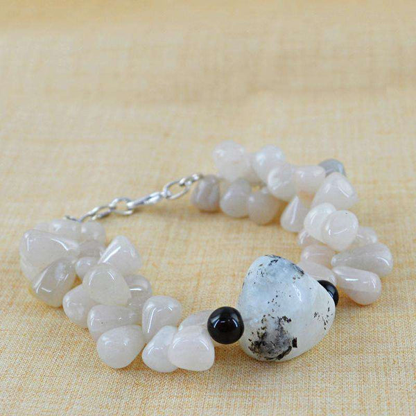 gemsmore:Agate & Moonstone Bracelet Natural Untreated Beads