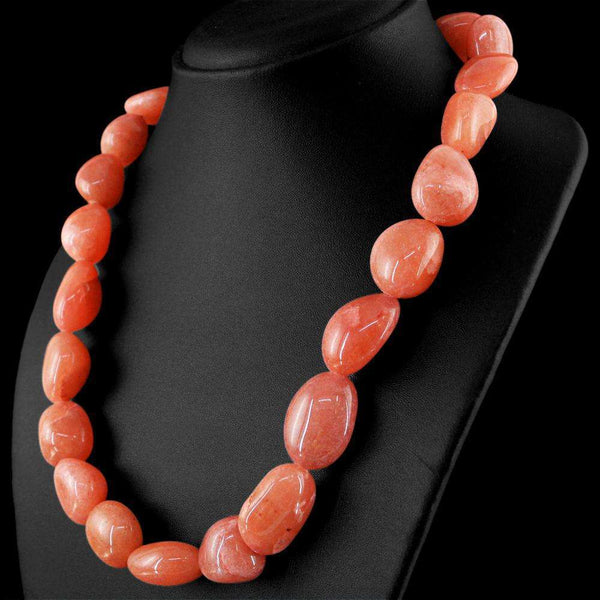 gemsmore:Agate Necklace Natural Single Strand Untreated Beads