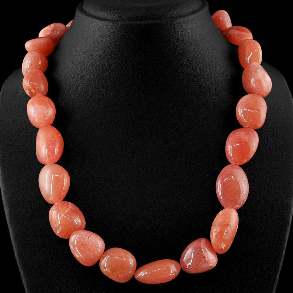 gemsmore:Agate Necklace Natural Single Strand Untreated Beads