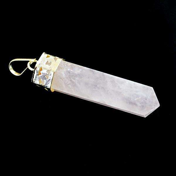 gemsmore:Amaizng Natural Pink Rose Quartz Healing Point Pendant