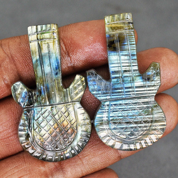 gemsmore:Amazing 136 Carats Genuine Golden & Blue Flash Labradorite Carved Guitar Set