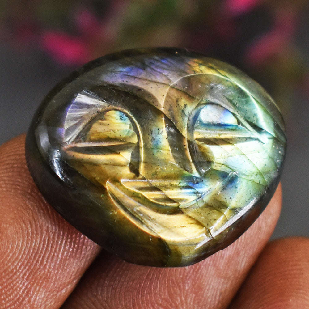 gemsmore:Amazing 27 Carats Genuine Labradorite Carved Smiling Face Gemstone