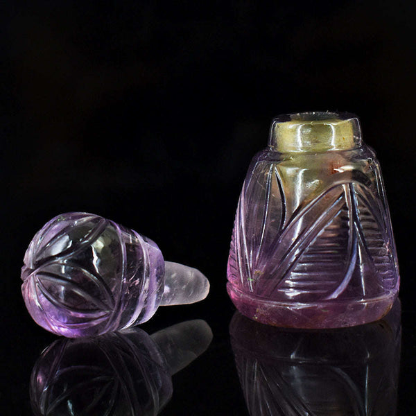 gemsmore:Amazing Amethyst  Hand Carved Genuine Crystal Gemstone Carving Perfume Bottle