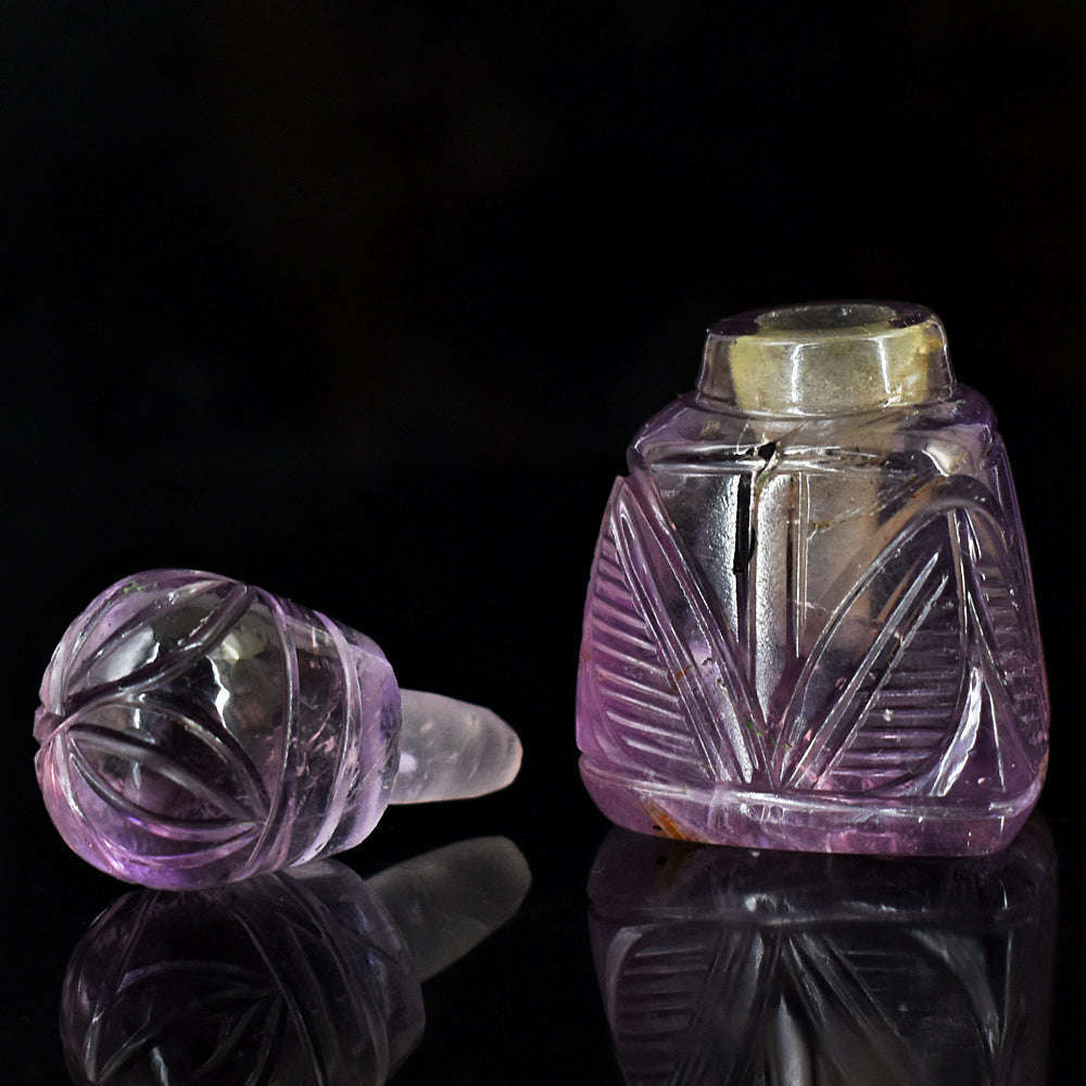 gemsmore:Amazing Amethyst  Hand Carved Genuine Crystal Gemstone Carving Perfume Bottle