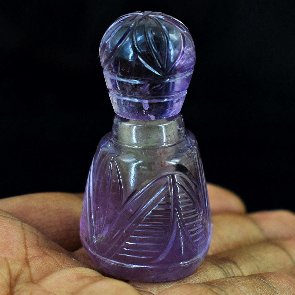 gemsmore:Amazing Amethyst  Hand Carved Genuine Crystal Gemstone Carving Perfume Bottle