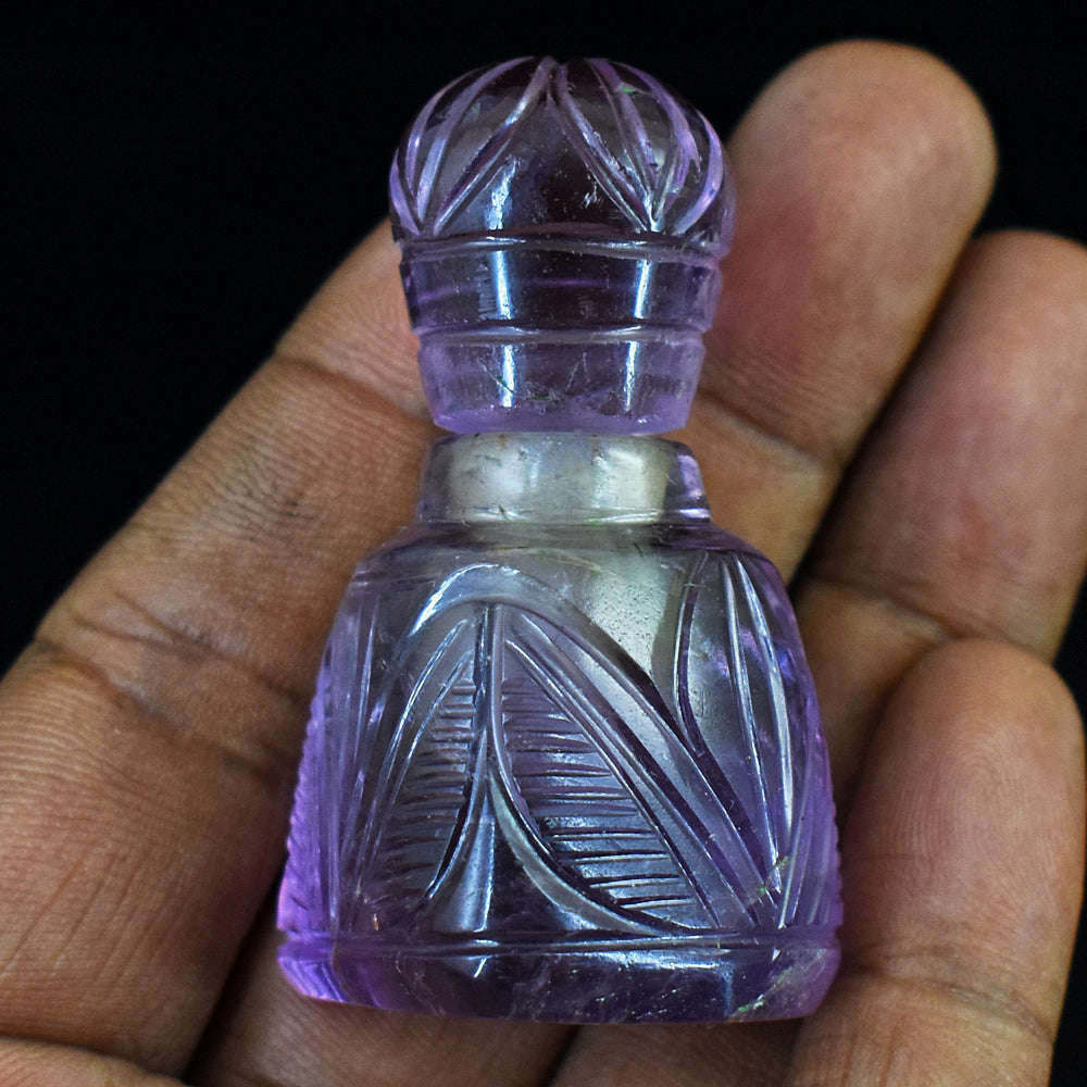 gemsmore:Amazing Amethyst  Hand Carved Genuine Crystal Gemstone Carving Perfume Bottle