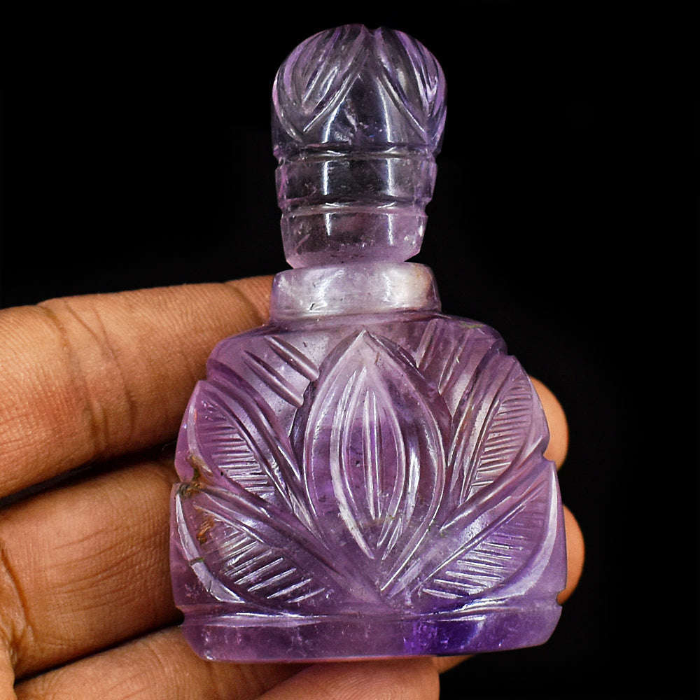 gemsmore:Amazing Amethyst  Hand Carved Genuine Crystal Gemstone Carving Perfume Bottle