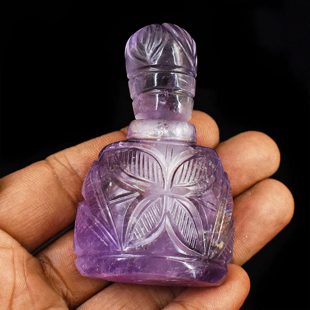 gemsmore:Amazing Amethyst  Hand Carved Genuine Crystal Gemstone Carving Perfume Bottle