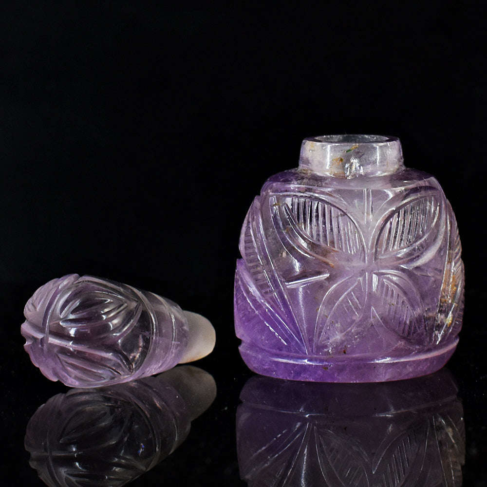 gemsmore:Amazing Amethyst  Hand Carved Genuine Crystal Gemstone Carving Perfume Bottle