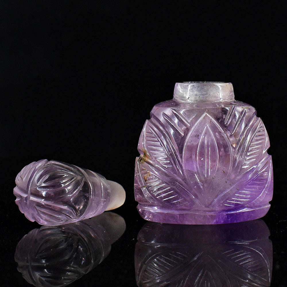 gemsmore:Amazing Amethyst  Hand Carved Genuine Crystal Gemstone Carving Perfume Bottle