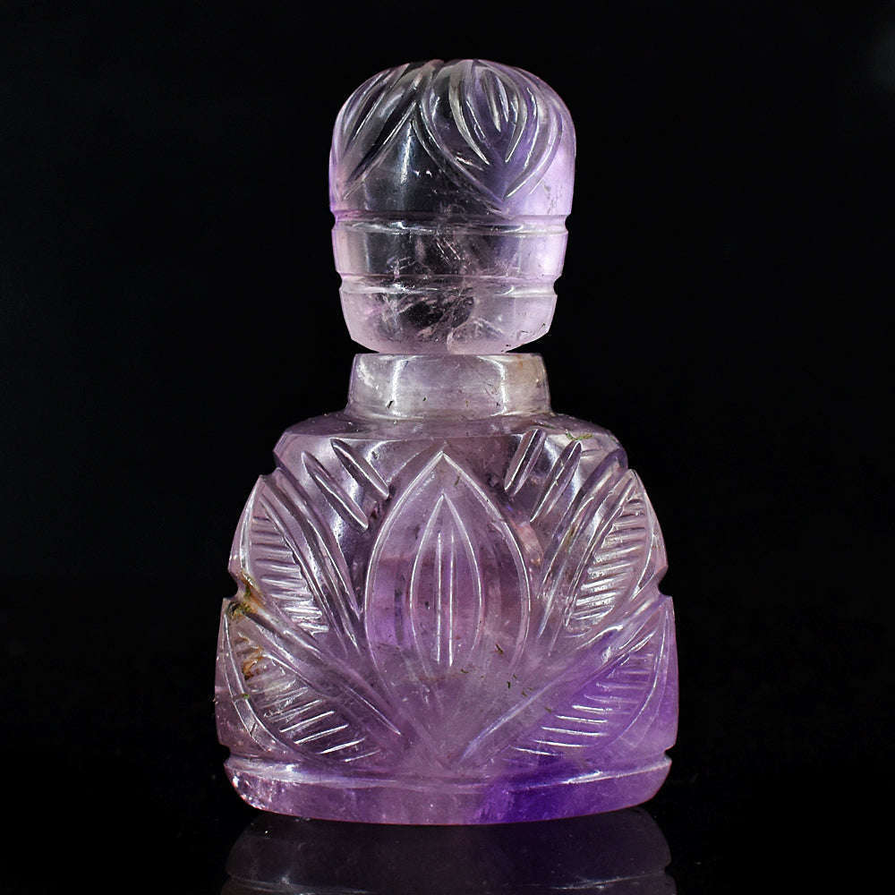 gemsmore:Amazing Amethyst  Hand Carved Genuine Crystal Gemstone Carving Perfume Bottle