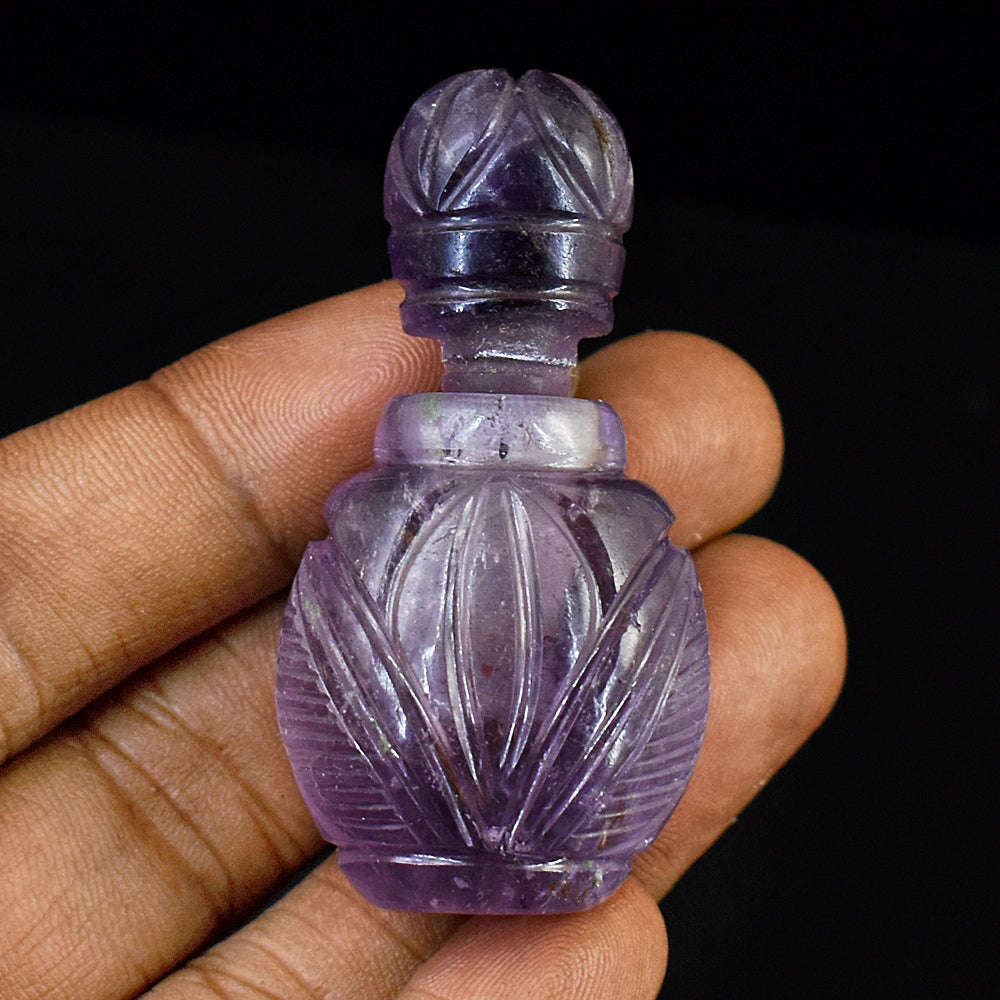 gemsmore:Amazing Amethyst  Hand Carved Genuine Crystal Gemstone Carving Perfume Bottle