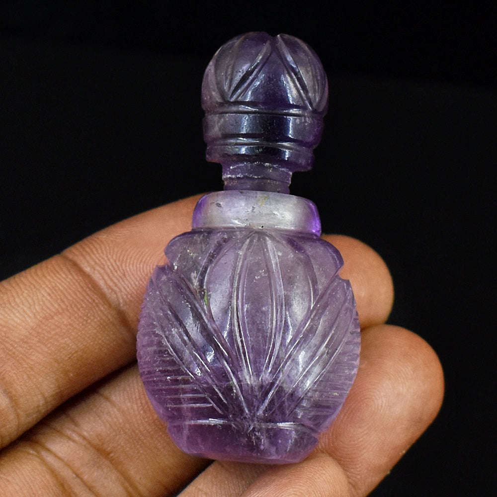 gemsmore:Amazing Amethyst  Hand Carved Genuine Crystal Gemstone Carving Perfume Bottle