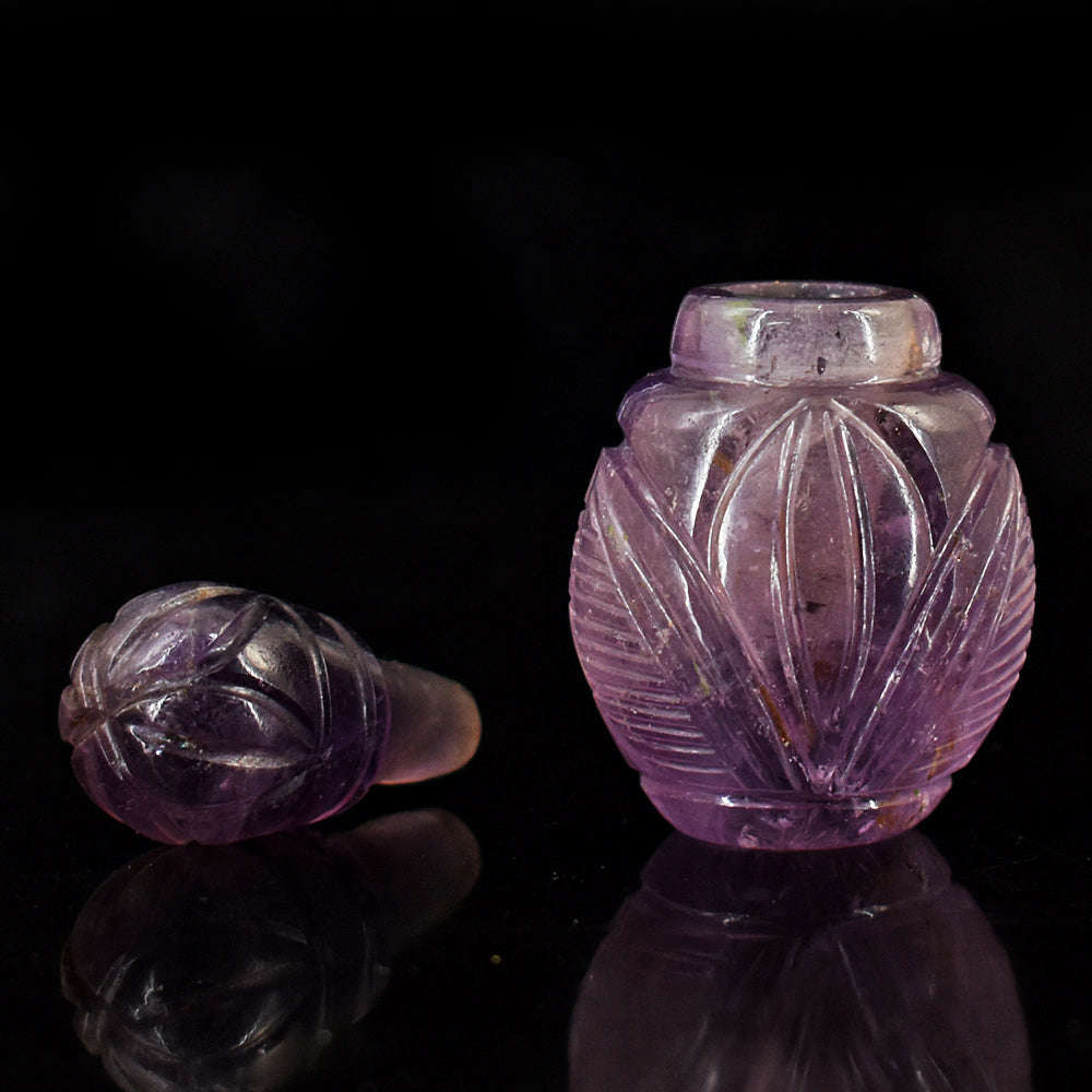 gemsmore:Amazing Amethyst  Hand Carved Genuine Crystal Gemstone Carving Perfume Bottle