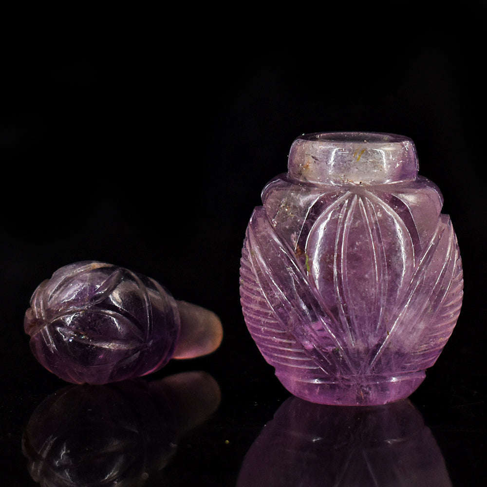 gemsmore:Amazing Amethyst  Hand Carved Genuine Crystal Gemstone Carving Perfume Bottle