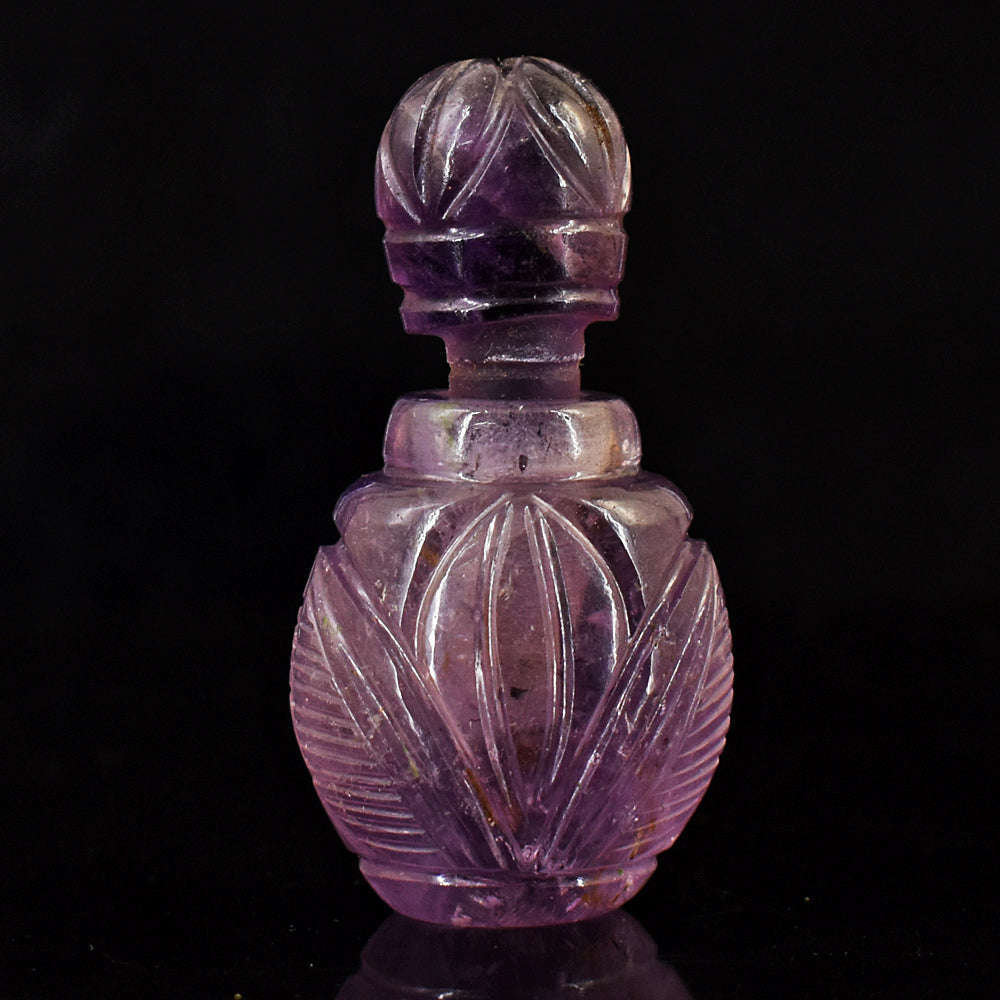 gemsmore:Amazing Amethyst  Hand Carved Genuine Crystal Gemstone Carving Perfume Bottle