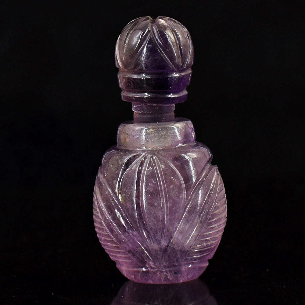 gemsmore:Amazing Amethyst  Hand Carved Genuine Crystal Gemstone Carving Perfume Bottle