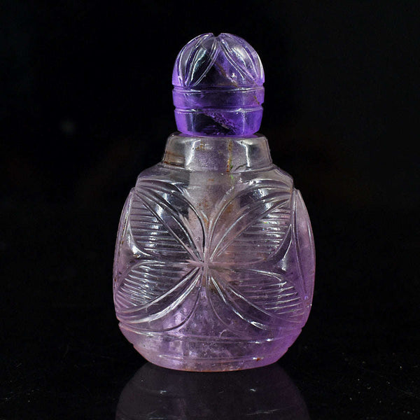 gemsmore:Amazing Amethyst  Hand Carved Genuine Crystal Gemstone Carving Perfume Bottle