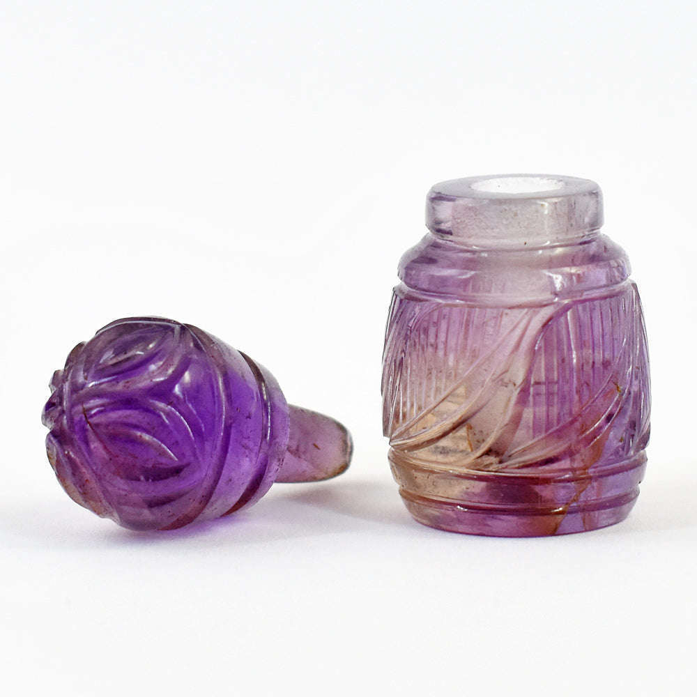 gemsmore:Amazing Amethyst  Hand Carved Genuine Crystal Gemstone Carving Perfume Bottle