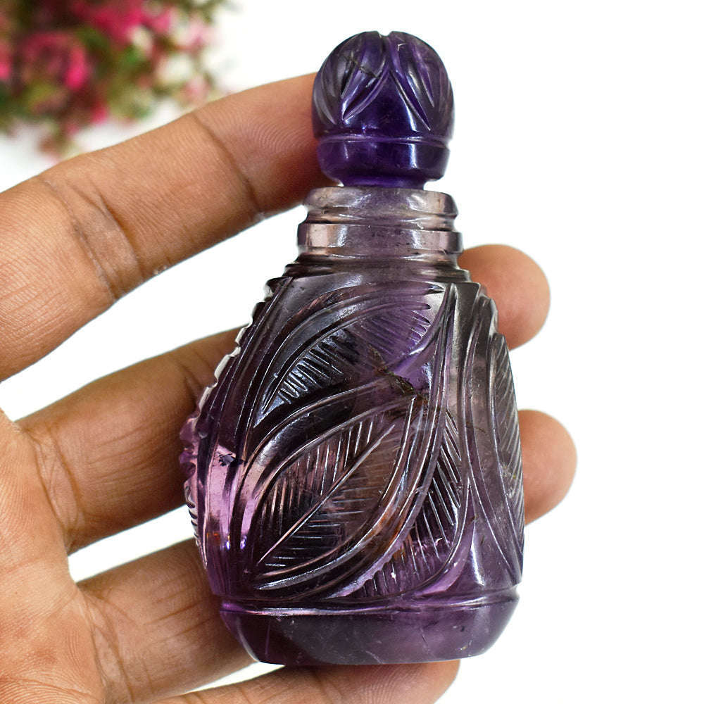 gemsmore:Amazing Amethyst Hand Carved Genuine Crystal Gemstone Carving Perfume Bottle