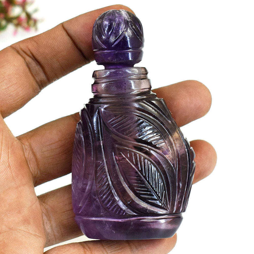 gemsmore:Amazing Amethyst Hand Carved Genuine Crystal Gemstone Carving Perfume Bottle