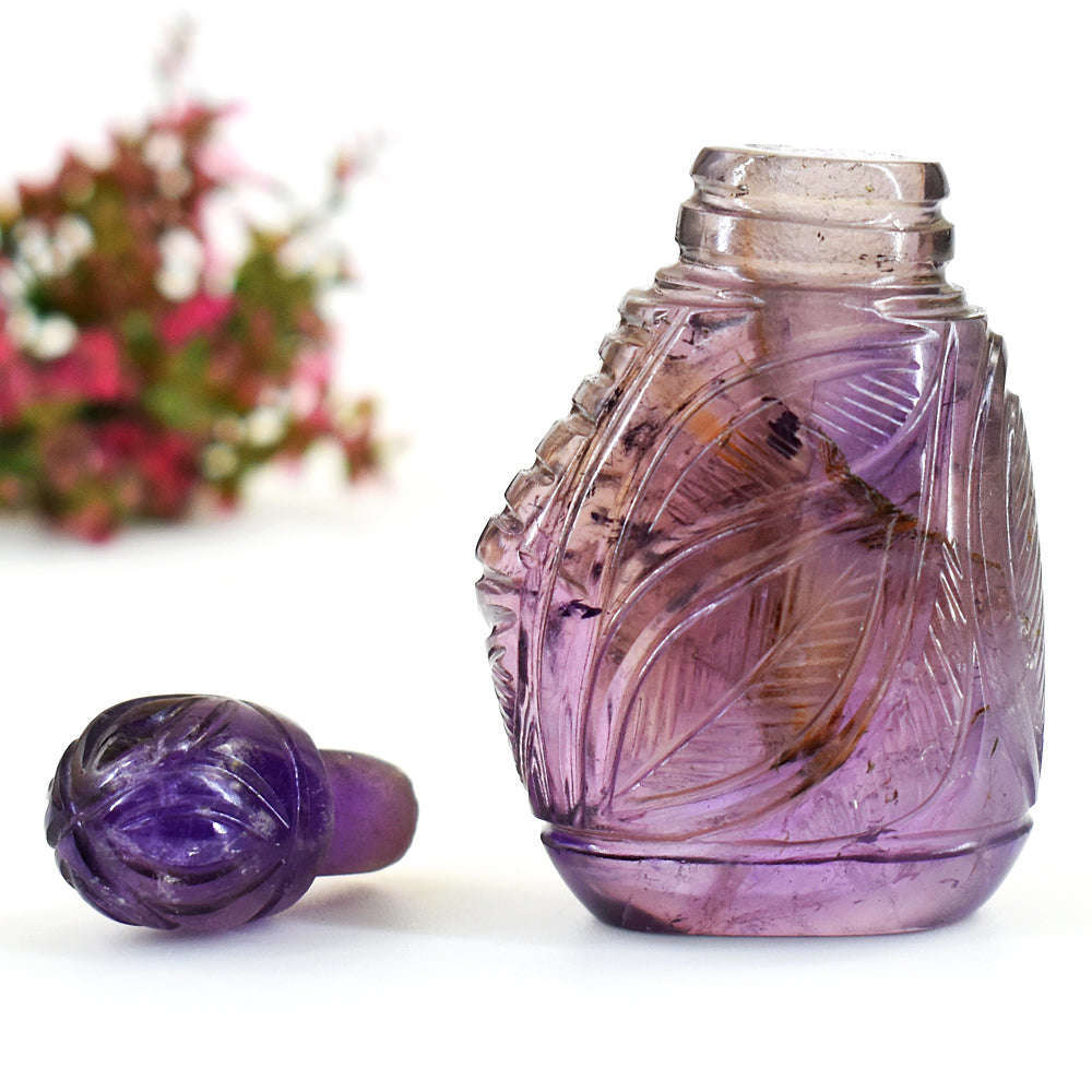 gemsmore:Amazing Amethyst Hand Carved Genuine Crystal Gemstone Carving Perfume Bottle