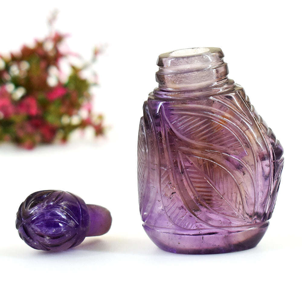 gemsmore:Amazing Amethyst Hand Carved Genuine Crystal Gemstone Carving Perfume Bottle