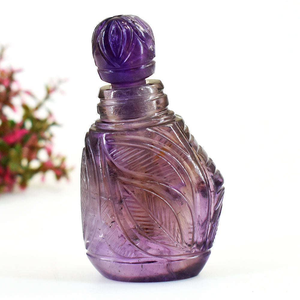 gemsmore:Amazing Amethyst Hand Carved Genuine Crystal Gemstone Carving Perfume Bottle