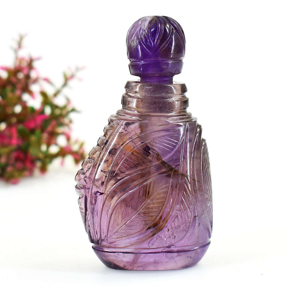 gemsmore:Amazing Amethyst Hand Carved Genuine Crystal Gemstone Carving Perfume Bottle