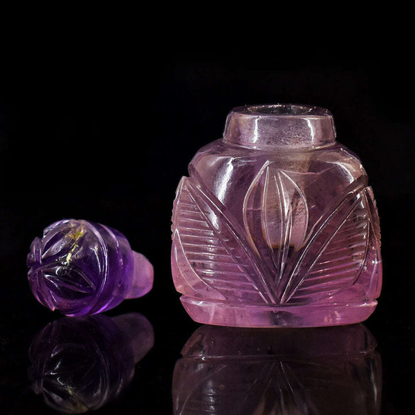 gemsmore:Amazing Amethyst Hand Carved Genuine Crystal Gemstone Carving Perfume Bottle