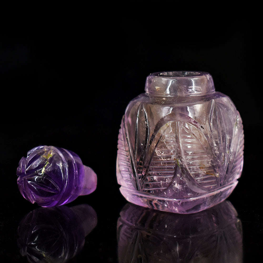 gemsmore:Amazing Amethyst Hand Carved Genuine Crystal Gemstone Carving Perfume Bottle
