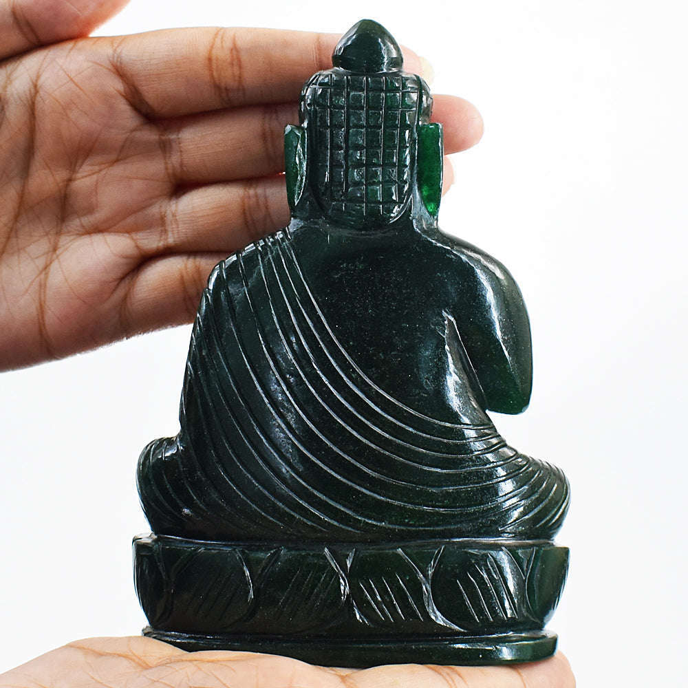 gemsmore:Amazing Artisian Carved Green Jade Lord Buddha Idol