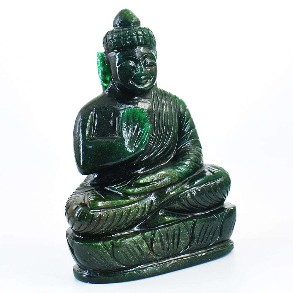 gemsmore:Amazing Artisian Carved Green Jade Lord Buddha Idol